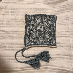 Blue and White Knit Baby Bonnet